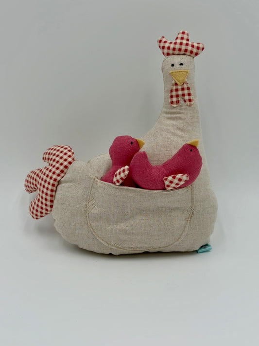 GALLINITA CON POLLITOS - TERNURA EN LINO Y ALGODÓN